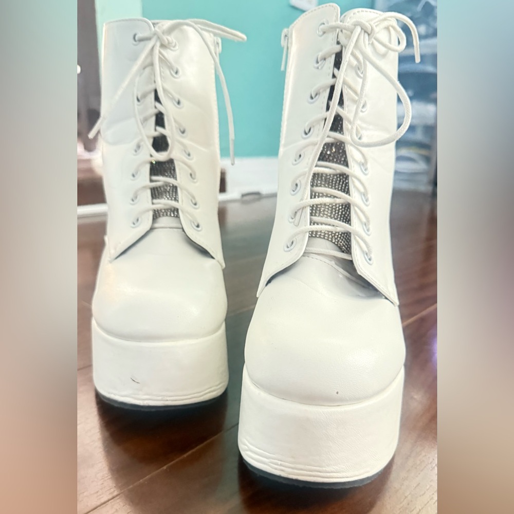 Dolls Kill White Lace-Up Platform Boots
